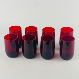 Anchor Hocking Royal Ruby Red Roly Poly 4 oz Juice Tumbler; Set of 8; 3 3/8” H